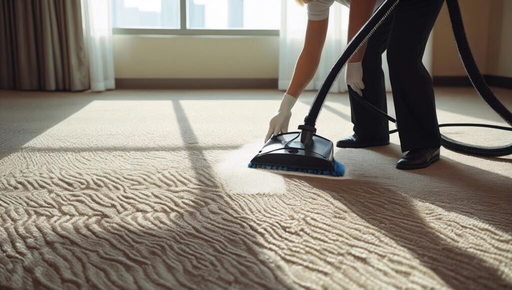 an image of someone cleaning a carpet with a hoover inbetween professional carpet cleaning